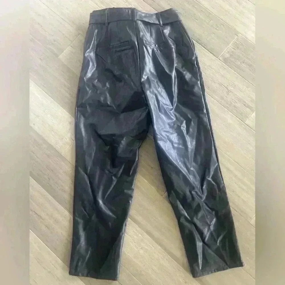EXPRESS | Faux leather pleated cropped trouser pants with tie waist belt - Picture 2 of 4
